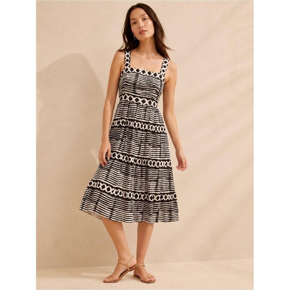 Tracy Reese for Anthropologie Black White Geometric Midi Dress Size Small